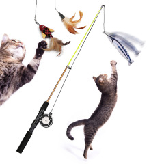 工場スポットクロスボーダー猫面白いスティックシミュレーション伸縮ロッド釣り竿猫面白いロッドイヌハッカ魚交換ヘッド猫のおもちゃ