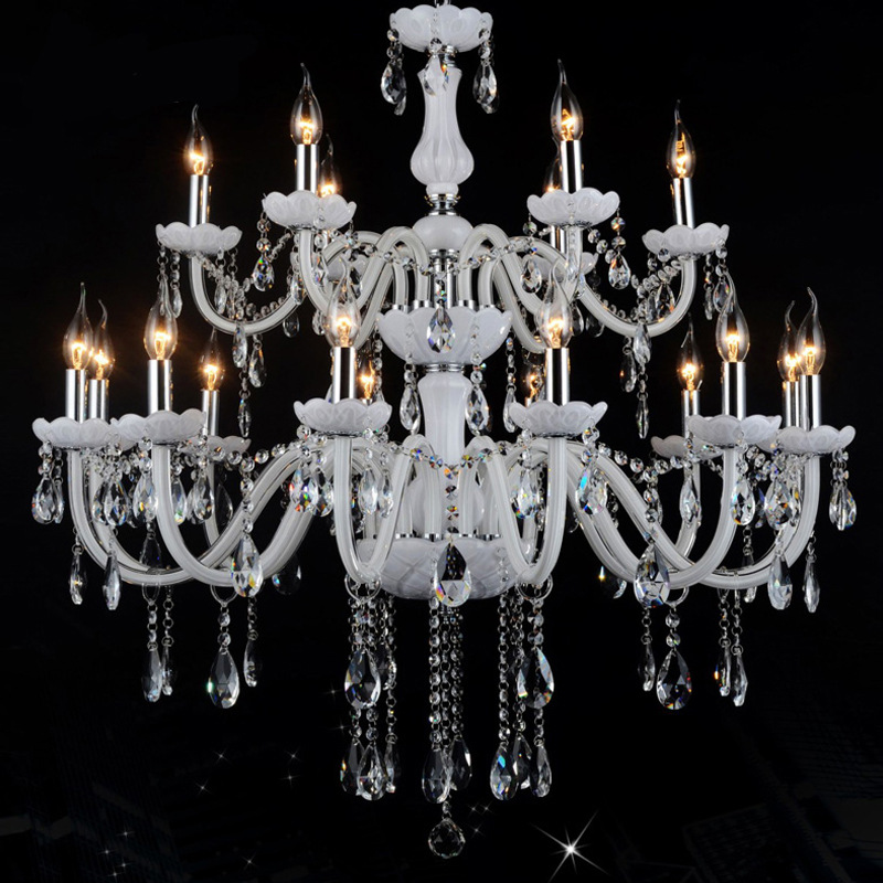 Lámpara de araña de estilo europeo sala de estar lámpara de cristal blanco dormitorio comedor lámpara Simple moderno estudio en el hogar lámparas de iluminación de velas