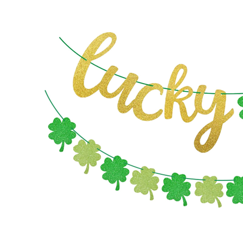 Fiesta de carnaval de San Patricio de Irlanda Bandera de cuatro hojas de tirar de flores polvo de tirar de flores Lucky One
