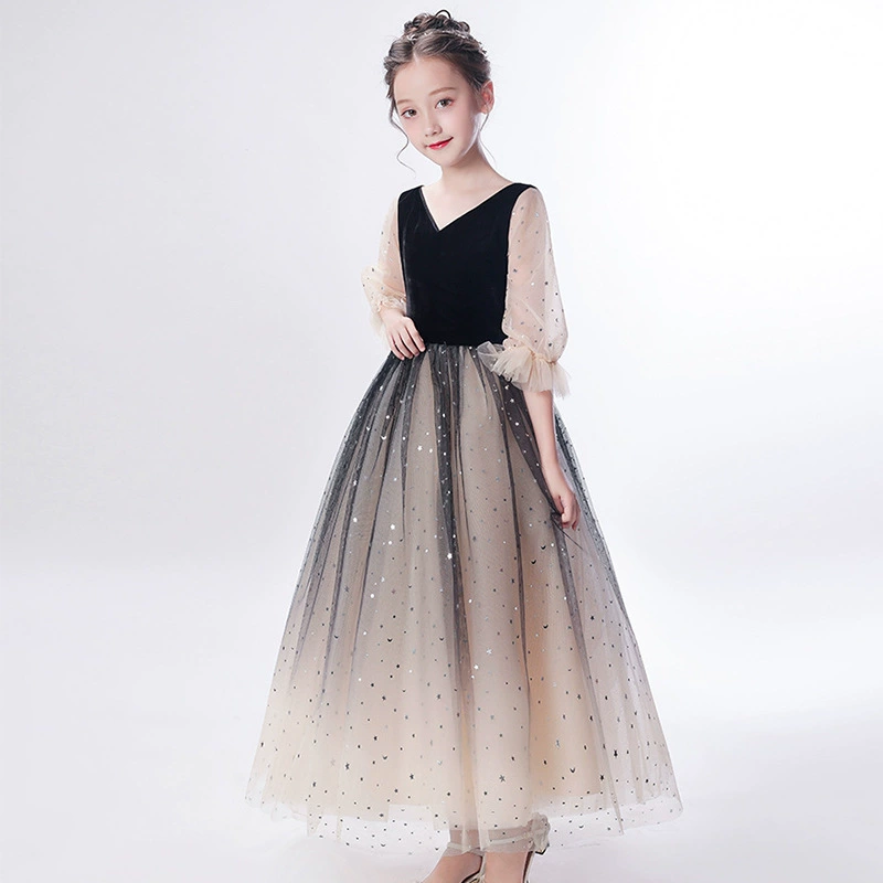 Small princess costume, evening dress, fashionable long skirt, children's piano performance costume, new collection, western style