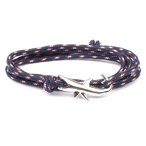Anchor Fish Hook Shark Style Bracelet Handmade Rope Men's and Women's Couple Gift SSY Silver