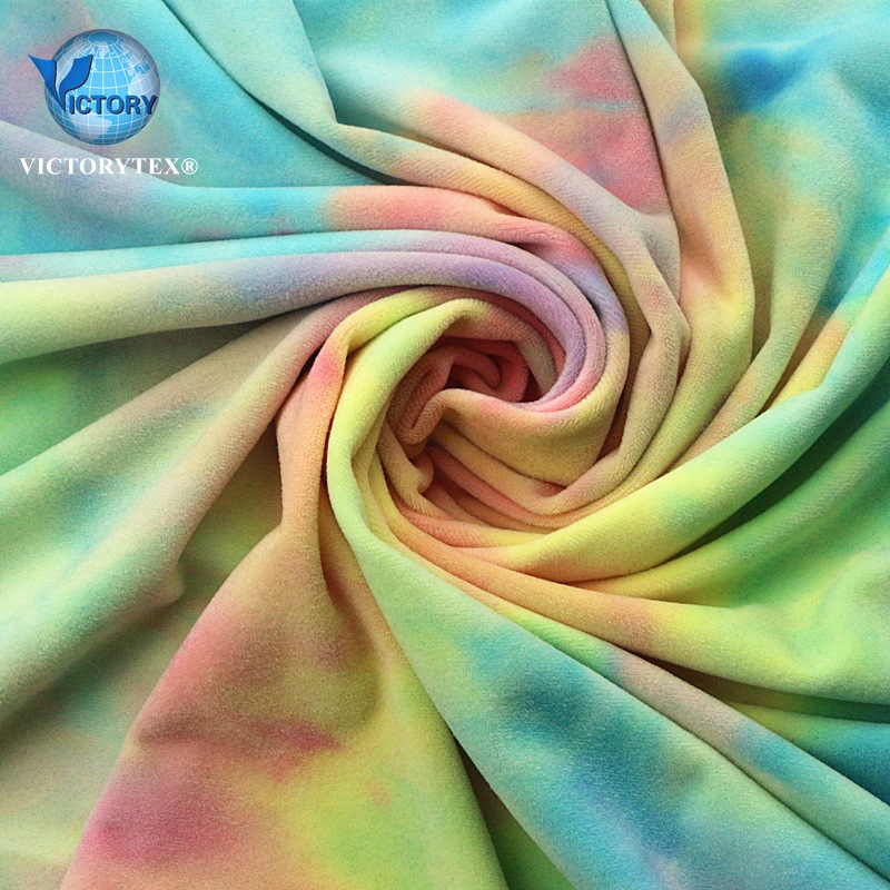 扎染氨超绒布针织经编氨纶七彩扎染水晶超柔短毛绒布服装家纺面料