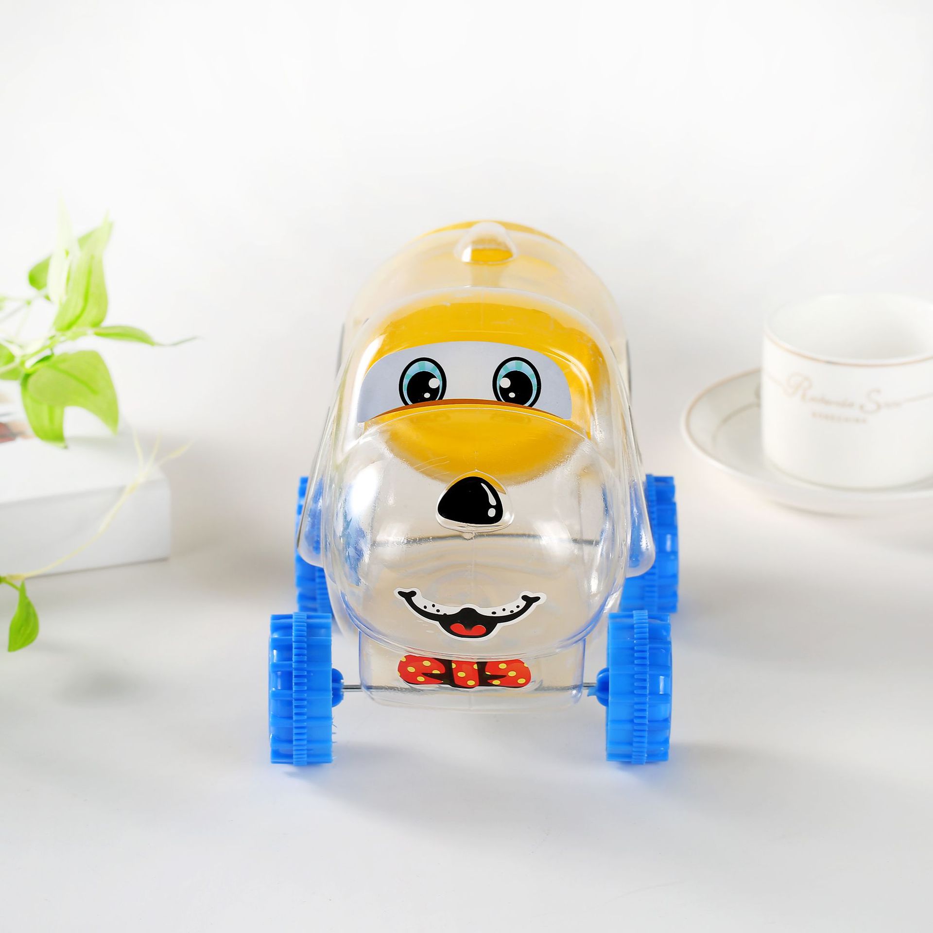 收纳透明卡通狗包装塑料桶积木雪花片糖果卡通车包装收纳盒玩具车