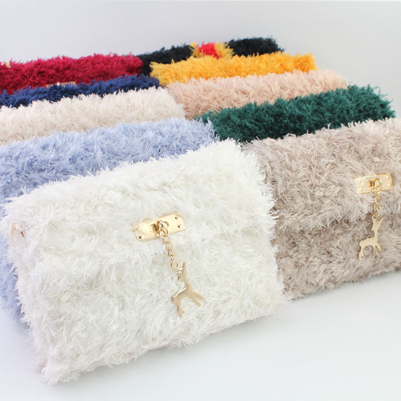 时尚手缝包 水晶绒手编diy网格板材料包 小香风绒绒线皮草毛线包