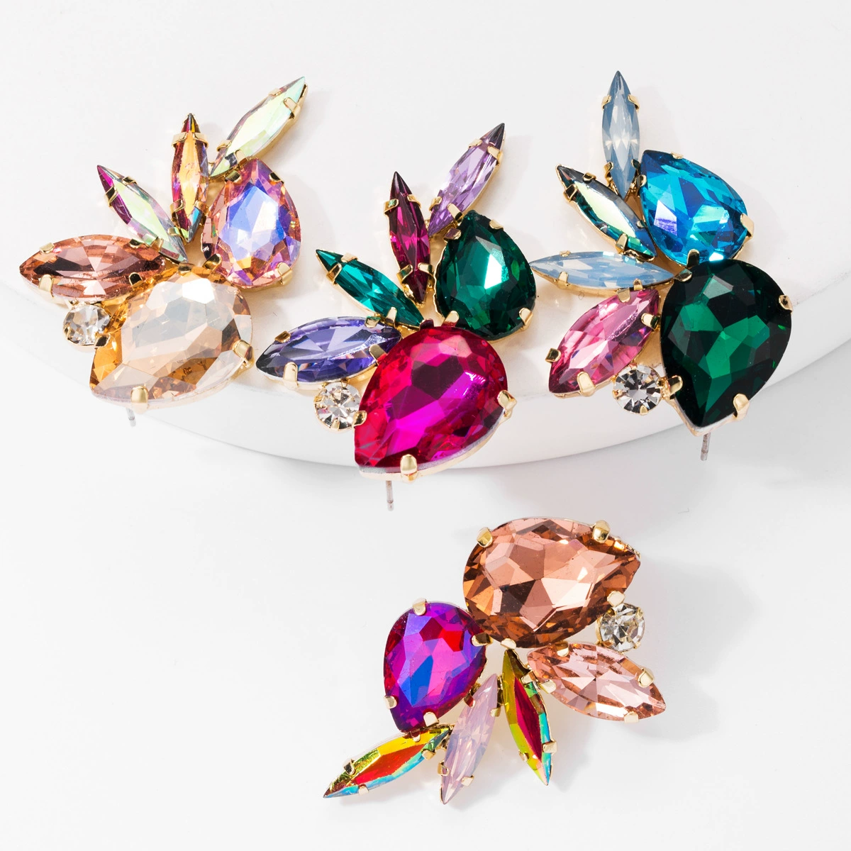 Fashionable glass trend earrings, European style, internet celebrity, diamond encrusted