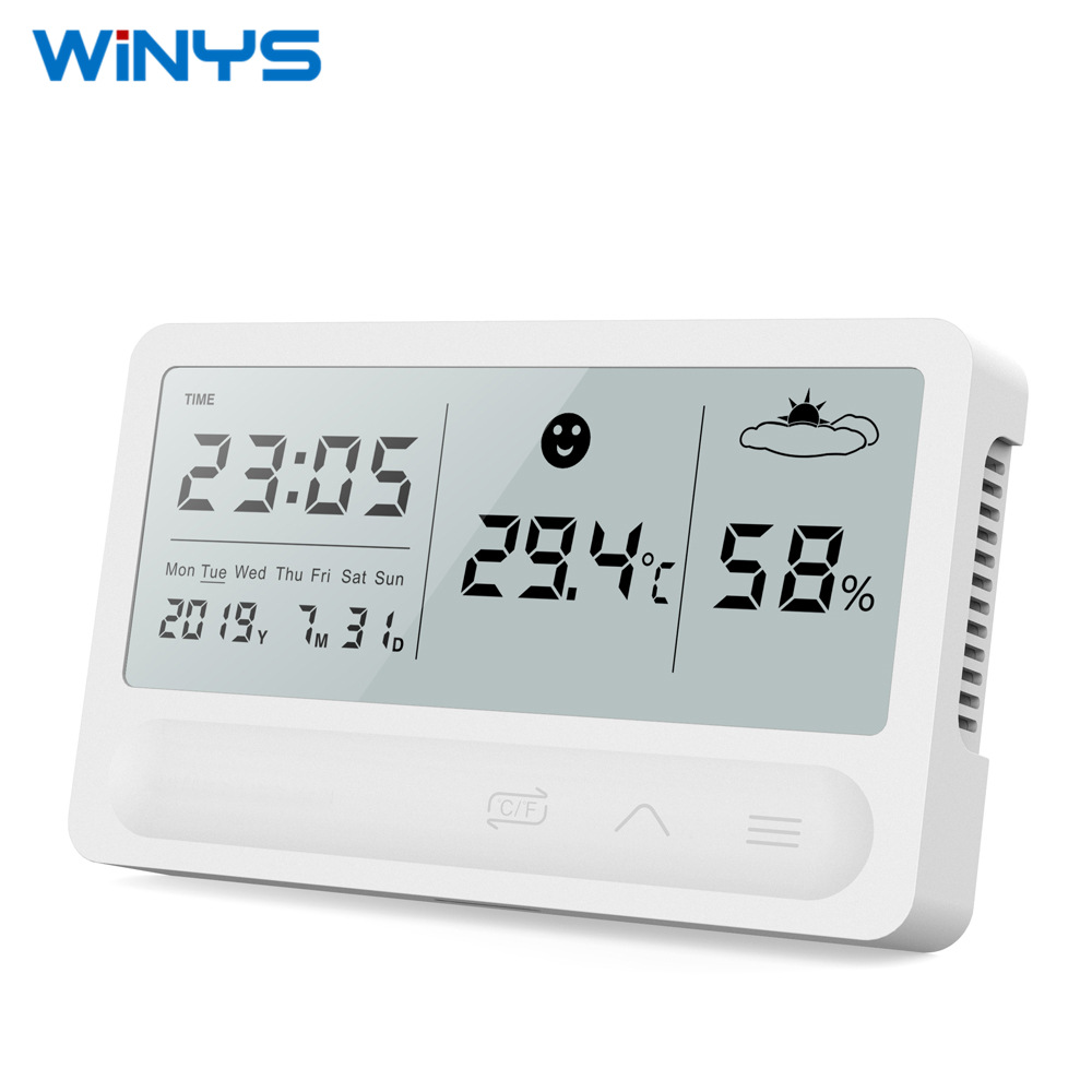 亚马逊热销多功能数字LCD大屏触摸气象钟湿度监测仪室内温湿度计