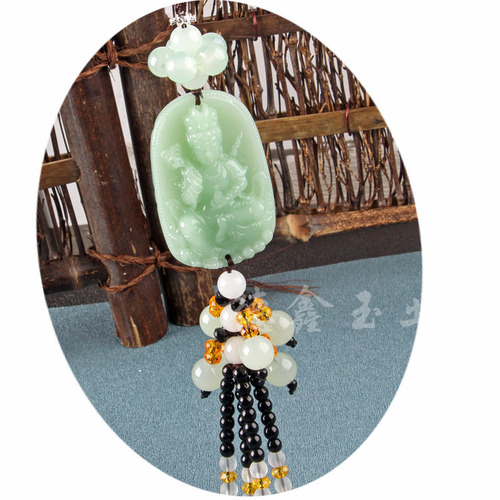 Green jade car pendant, safe and smooth sailing in and out, Pixiu Guanyin safe buckle car pendant, imitation jade car pendant