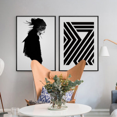 黑白人物幾何掛畫簡約ins風格臥室書房畫北歐餐廳客廳裝飾畫批發
