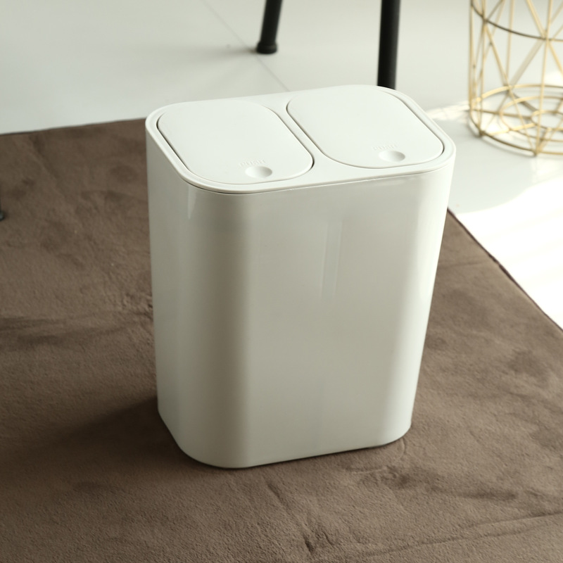 Classified Trash Can Household Double Barrel with Lid Living Room Kitchen Classified Press Type Dry and Wet Separation Trash Can