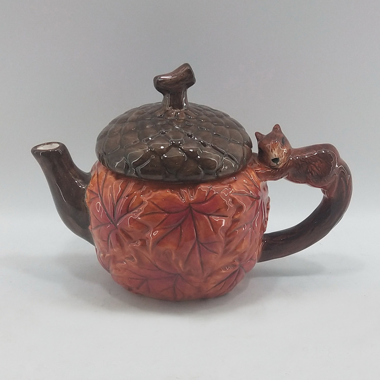 Ceramic Pinecone Teapot Supplies Ceramic Pinecone Coffee Pot Painted Pinecone Squirrel Maple Leaf Kitchen Plate Pot Jar