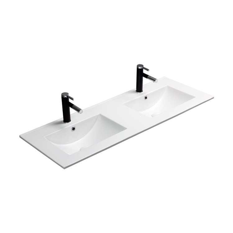 Lavabo de cerámica para encimera, mueble de baño con lavabo integrado, lavabo doble de 1,5 metros.