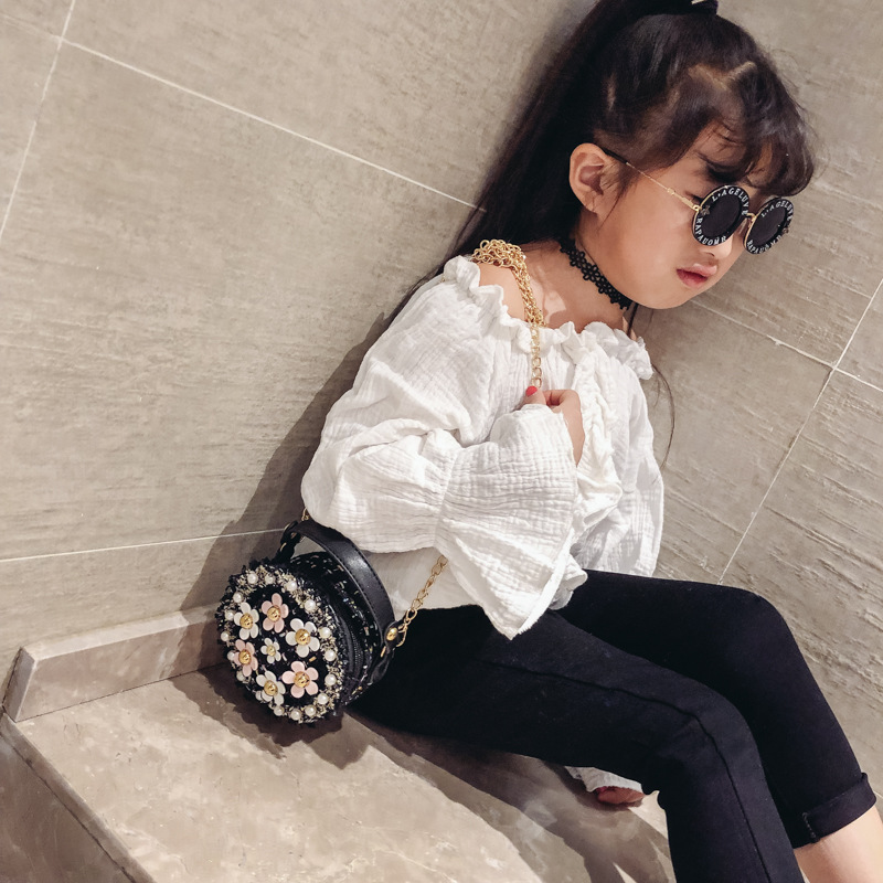 Bolso de los niños de las nuevas mujeres de moda Mini pequeño bolso redondo bolso de La Flor de moda pequeño bolso estilo coreano hombro crossbody Accesorios