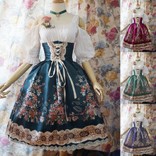 欧美跨境复古印花连衣裙公主灯笼裙亚马逊厂家直供一件代发