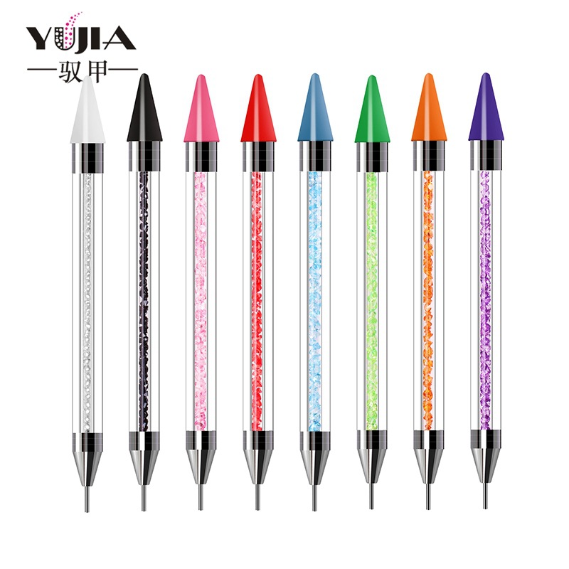 Suministro transfronterizo de 8-color diamante clavo de doble cabeza punto crayón multi-función Punto taladro de descarga herramienta de perforación de uñas