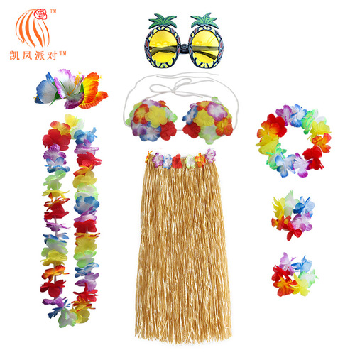 Kai Feng Party Hawaiian Hula Garland Bra Hairpin Pineapple Glasses Holiday Party Beach Dress Up Props