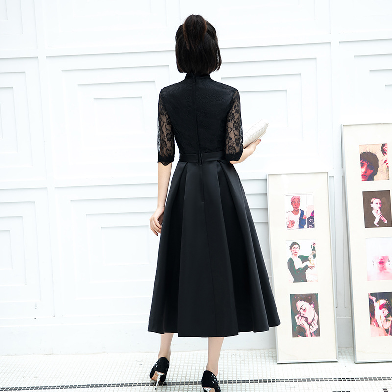 Vestido de Noche para Mujer, Estilo Banquete, 2025, Nuevo, Negro, Midi, para Estudiantes, Informal