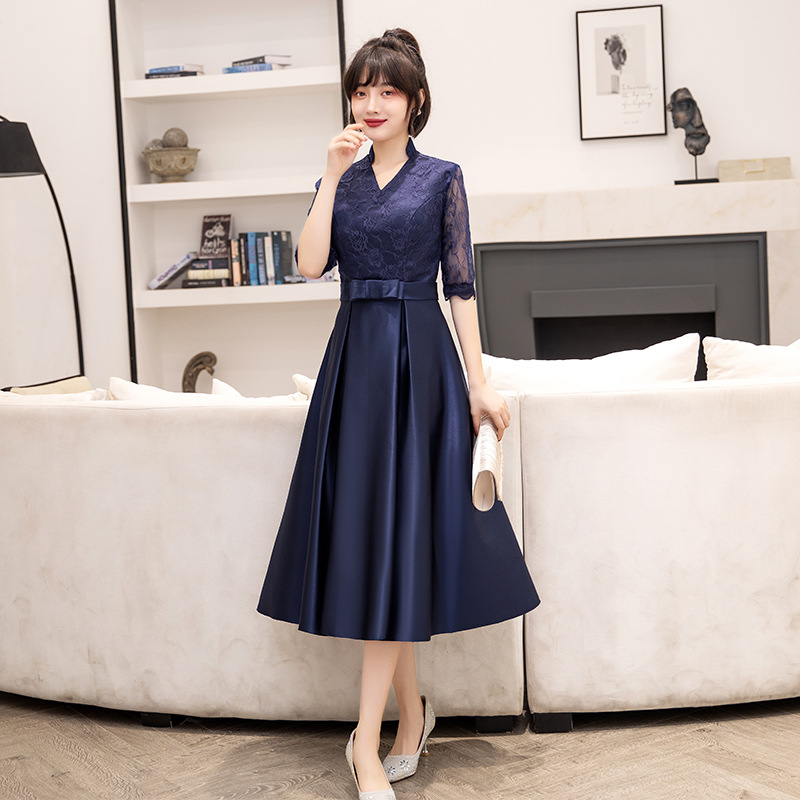 Vestido de Noche para Mujer, Estilo Banquete, 2025, Nuevo, Negro, Midi, para Estudiantes, Informal