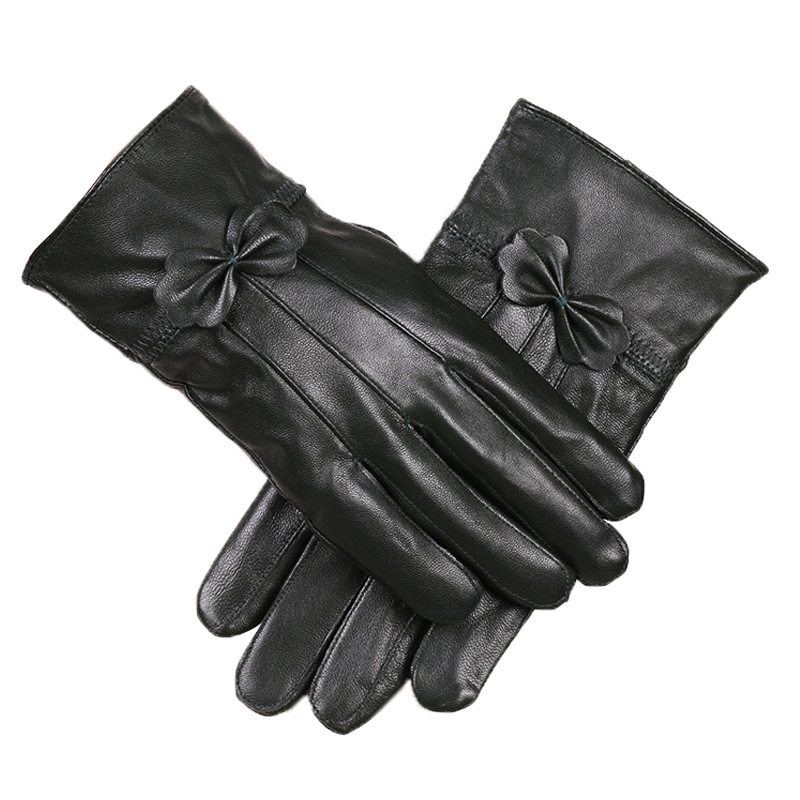 Nuevos guantes de cuero para mujer de otoño e invierno con forro polar cálido guantes de piel de oveja a prueba de frío guantes de cuero multicolores