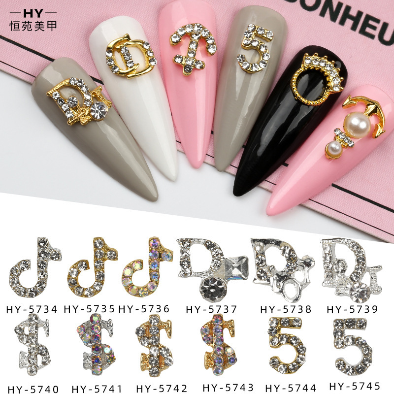 New Manicure Alloy Jewelry Drill Nail Decoration Accessories Tiktok Symbol D-character Coin 5-character Ship Anchor Manicure
