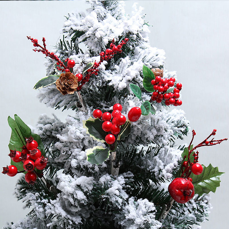 Navidad simulación Hoja Verde pequeña fruta roja rama árbol de Navidad guirnalda accesorios de DIY decoración del hogar clip Rama