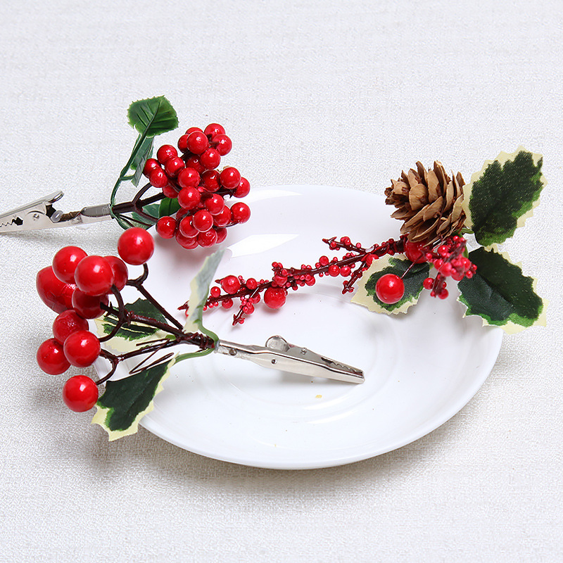 Navidad simulación Hoja Verde pequeña fruta roja rama árbol de Navidad guirnalda accesorios de DIY decoración del hogar clip Rama