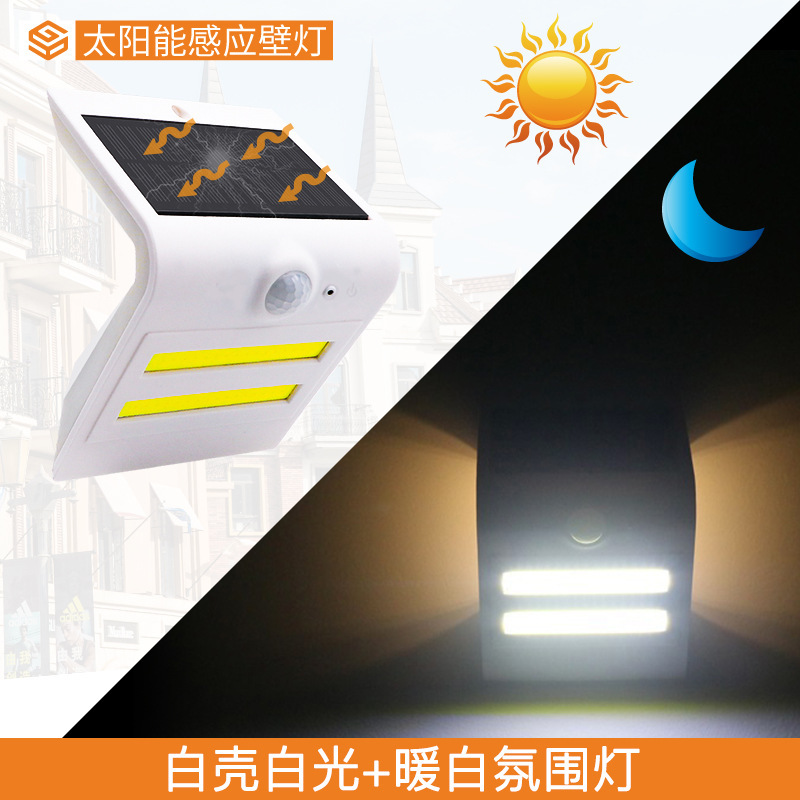 太阳能人体感应壁灯花园别墅户外庭院柱头门牌防水COB光源照明灯|undefined