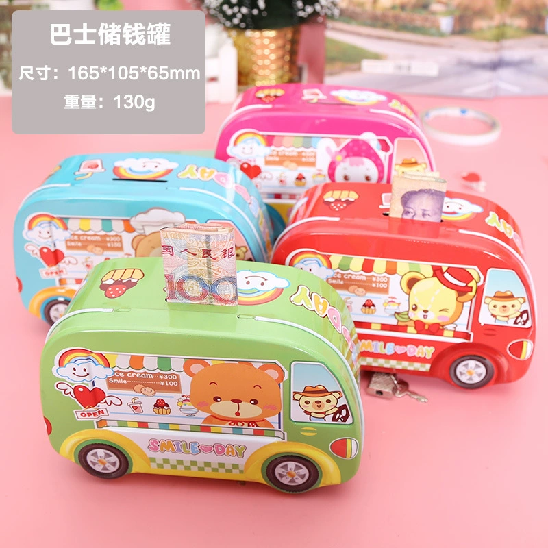 Мультяшный автомобильный автобус Копилка Милая металлическая копилка с замком креативная Копилка большой емкости детский подарок