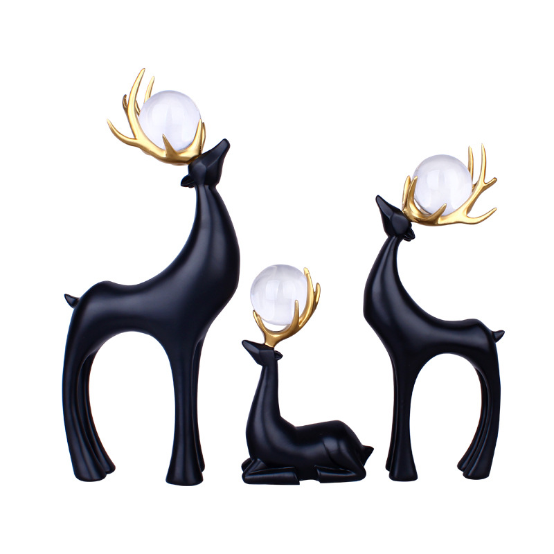  Figuras decorativas de resina – tres ciervos de la fortuna estilo europeo para sala de estar y muebles