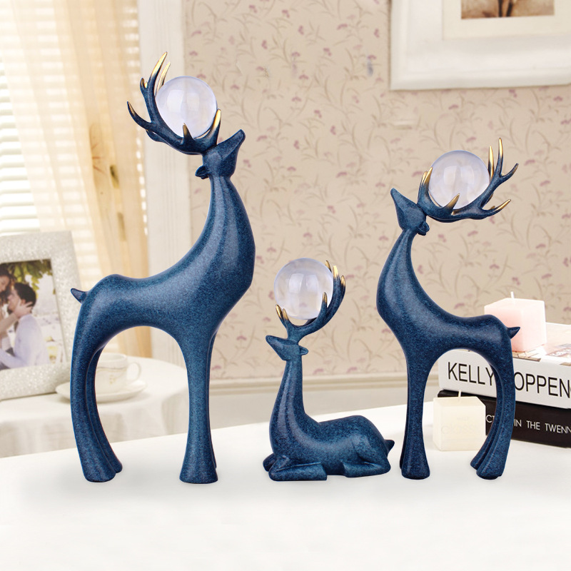  Figuras decorativas de resina – tres ciervos de la fortuna estilo europeo para sala de estar y muebles