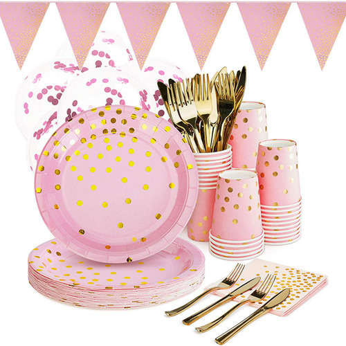 Amazon Pink Foil Round Dot Birthday Party Set Festival Wedding Celebration Supplies Paper Cups Paper Plates Paper Towels Balloons