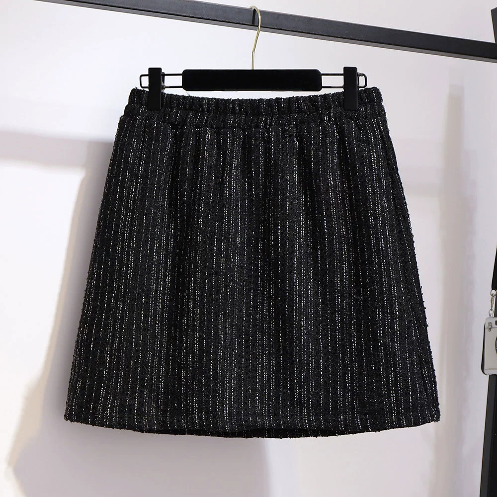 Плящ летний расширенный юбка для полных женщин, стиль Chanel, клинья A-силуэт, акцент на бёдрах