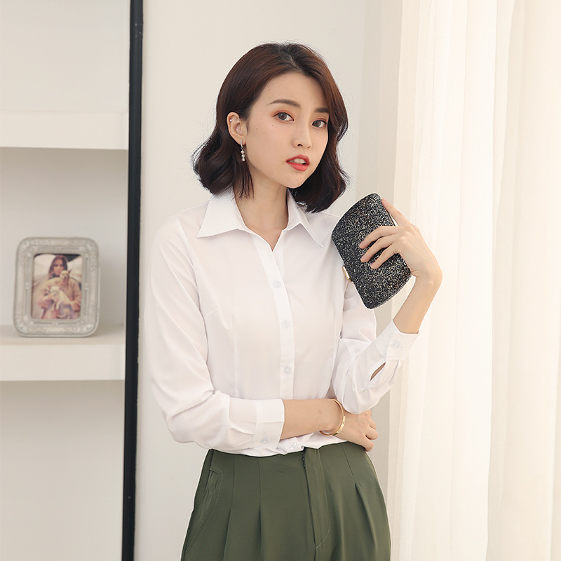 Camisa profesional de manga corta larga de las mujeres slim fit formal ropa de trabajo de fondo camisa de las mujeres Otoño e Invierno camisa blanca top de las mujeres