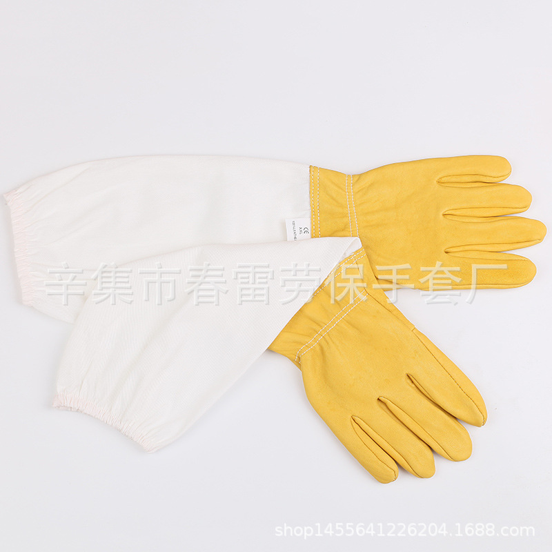羊皮漂白布养蜂黄色防护手套蜂具工具防蜜蜂防蜇出口型厂家批发