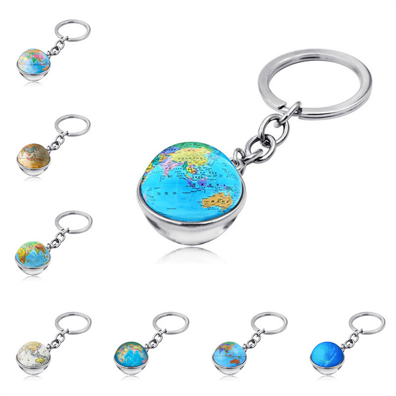 Map Globe Pattern Time Gem Keychain Pendant Creative Crystal Glass Ball Pendant Key Chain Pendant