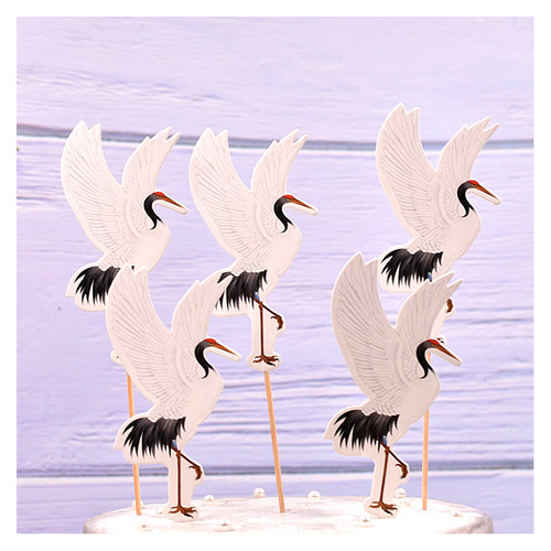 Factory new arrival flag-style wholesale birthday cake decoration insert card for baking cakes, scene insert card with crane design, two options available.