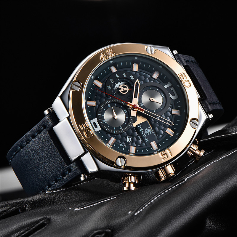 Nuevo reloj BENYAR hombres de moda multifuncional impermeable Calendario de seis pines reloj de hombre 5151