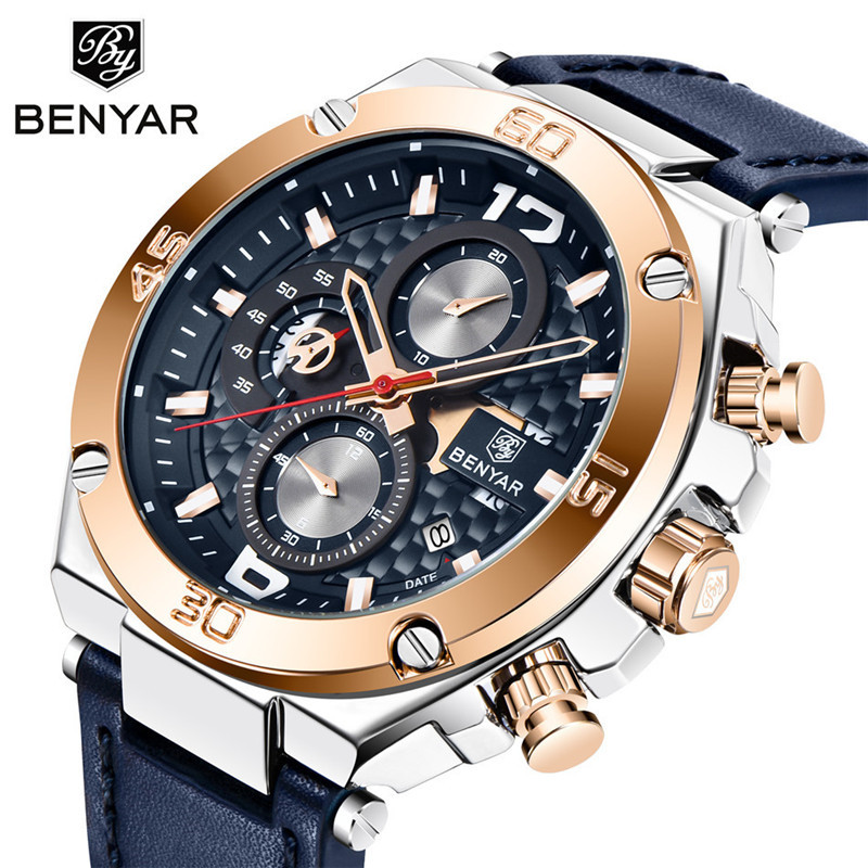 Nuevo reloj BENYAR hombres de moda multifuncional impermeable Calendario de seis pines reloj de hombre 5151