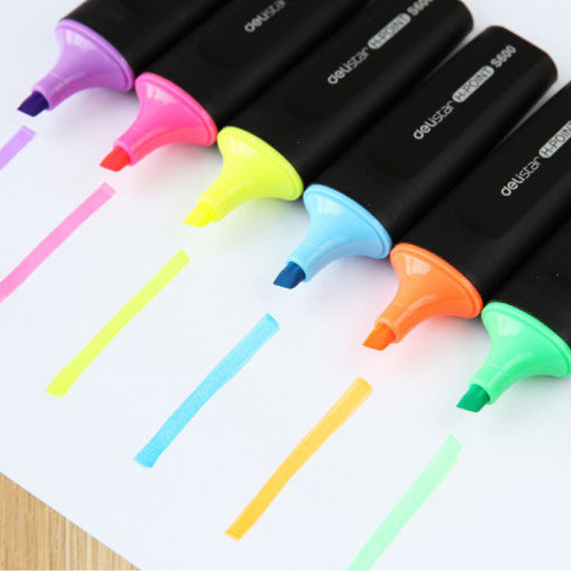 Deli S600 Yingguang Color Highlighter Reading Key Marking Pen Colored Pen Silver Marking Pen for Children and Students