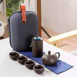 紫砂功夫茶具一壶四杯旅行茶具套装便携式户外车载快克杯可印logo