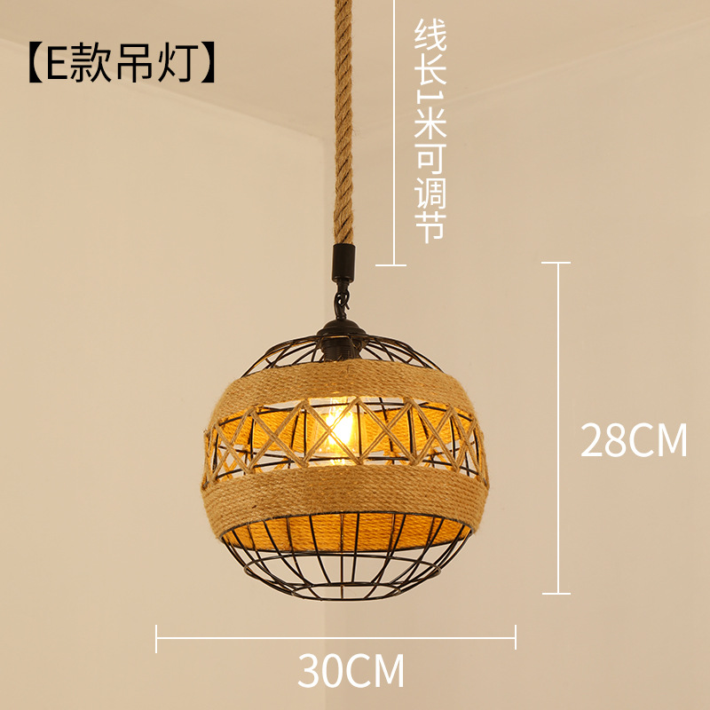 Retro estilo industrial cuerda de cáñamo lámpara cuerda hecha a mano bricolaje pantalla ropa restaurante personalidad creativa país cáñamo cuerda araña