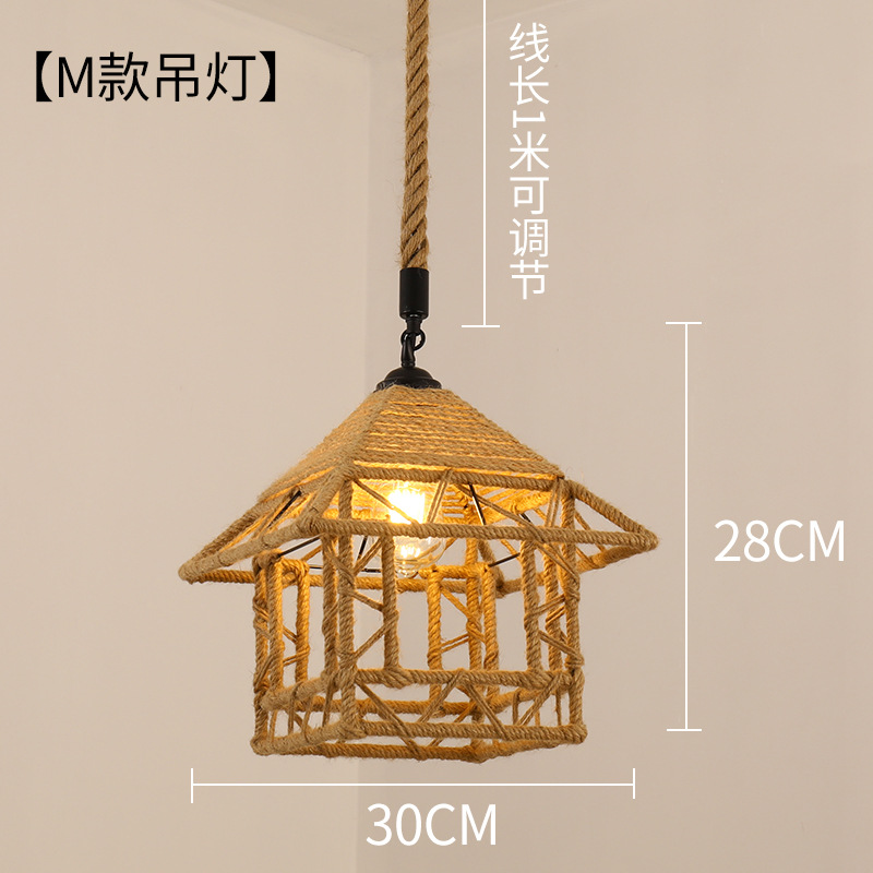 Retro estilo industrial cuerda de cáñamo lámpara cuerda hecha a mano bricolaje pantalla ropa restaurante personalidad creativa país cáñamo cuerda araña