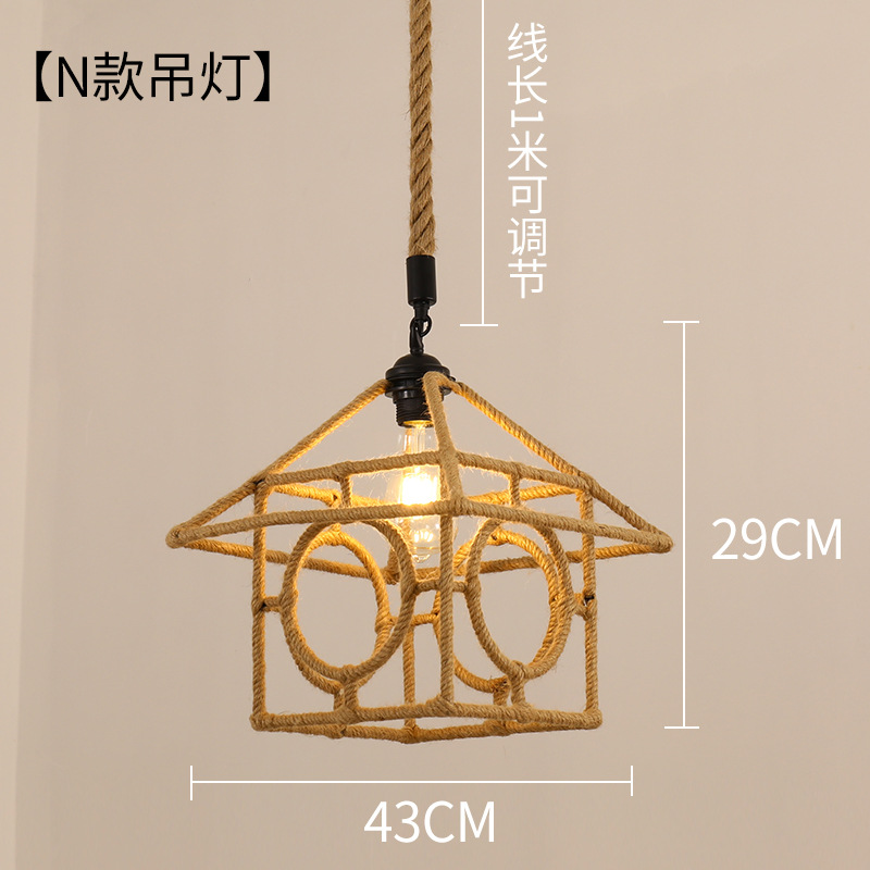 Retro estilo industrial cuerda de cáñamo lámpara cuerda hecha a mano bricolaje pantalla ropa restaurante personalidad creativa país cáñamo cuerda araña