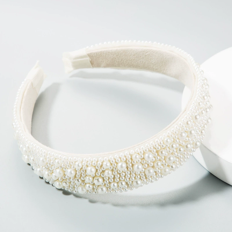 Trend headband from pearl, retro sponge hair accessory for bride handmade, European style, light luxury style