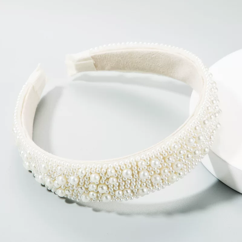 Trend headband from pearl, retro sponge hair accessory for bride handmade, European style, light luxury style