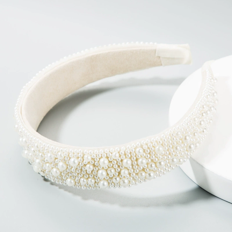 Trend headband from pearl, retro sponge hair accessory for bride handmade, European style, light luxury style