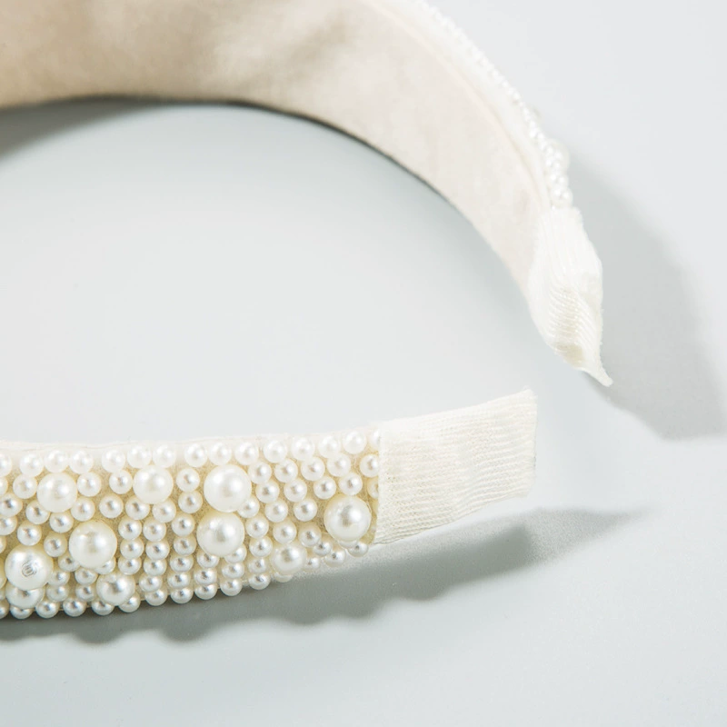 Trend headband from pearl, retro sponge hair accessory for bride handmade, European style, light luxury style