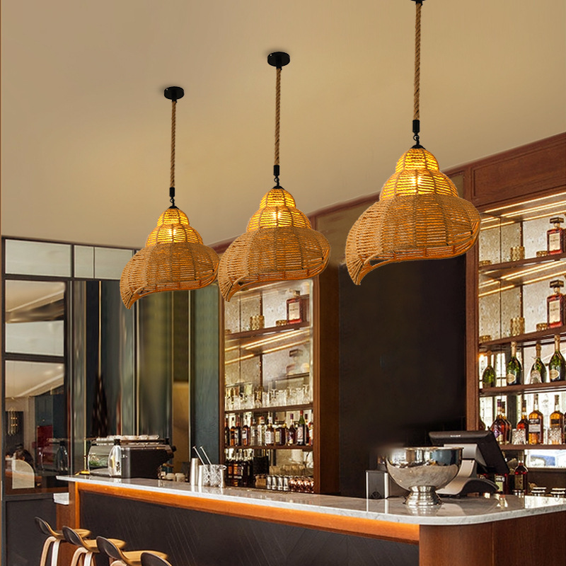 Cuerda de cáñamo araña bolso mongol creativo estilo industrial retro hierro ropa leche té Hotel lámparas personalizado restaurante bar contador