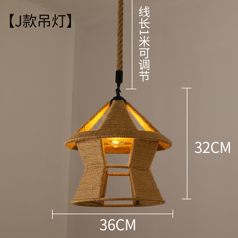 Lámpara de araña de estilo chino para comedor, dormitorio de estilo japonés, restaurante retro de estilo Zen, hot pot, iluminación con pantalla de hierro y cuerda de cáñamo al por mayor