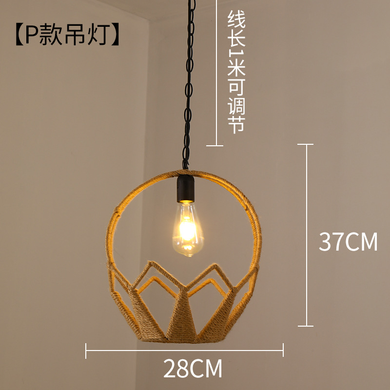 Lámpara de araña de estilo chino para comedor, dormitorio de estilo japonés, restaurante retro de estilo Zen, hot pot, iluminación con pantalla de hierro y cuerda de cáñamo al por mayor