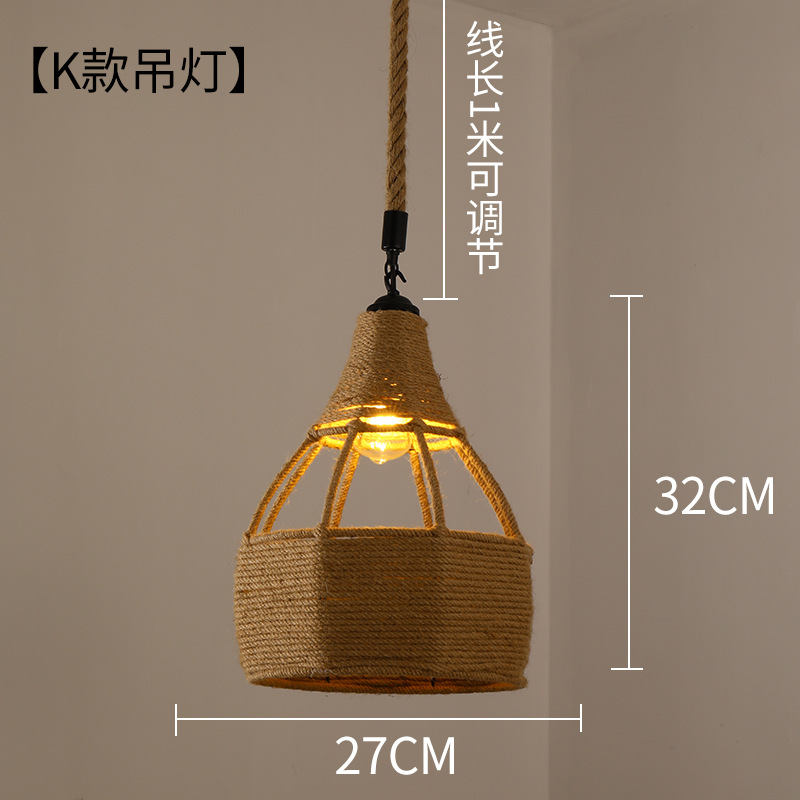 Lámpara de araña de estilo chino para comedor, dormitorio de estilo japonés, restaurante retro de estilo Zen, hot pot, iluminación con pantalla de hierro y cuerda de cáñamo al por mayor